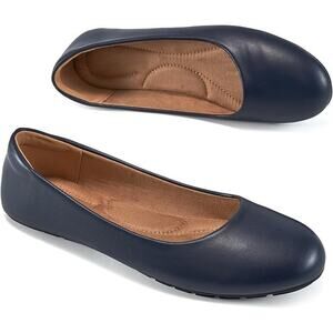 New Aomigoct Women Size 9.5 Navy Blue Non Slip Comfort Ballet Flat Slip On Shoes